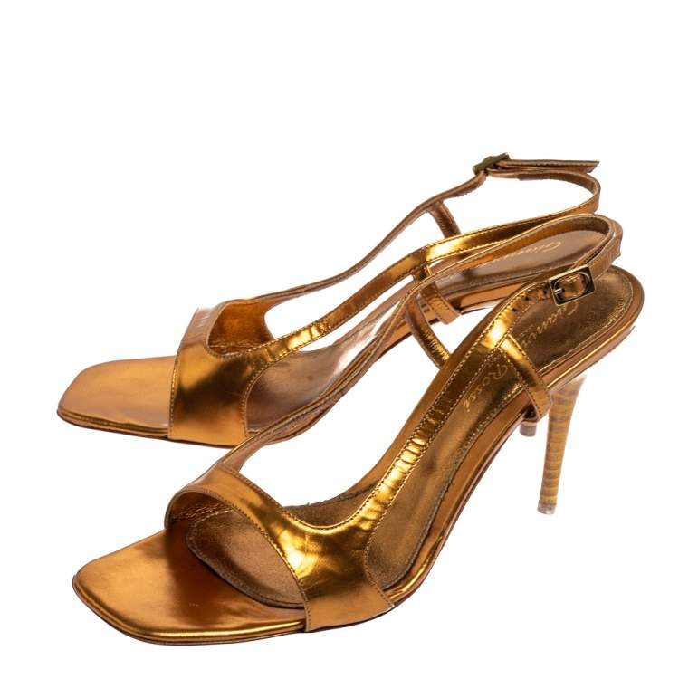 Pre Owned Gianvito Rossi Metallic Gold Leather Slingback Sandals Size 38.5