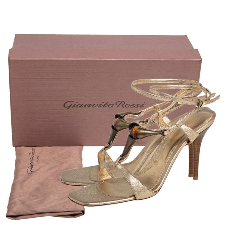 مملوكة مسبقًا Gianvito Rossi Gold Leather Embellished Ankle Strap Sandals Size 37
