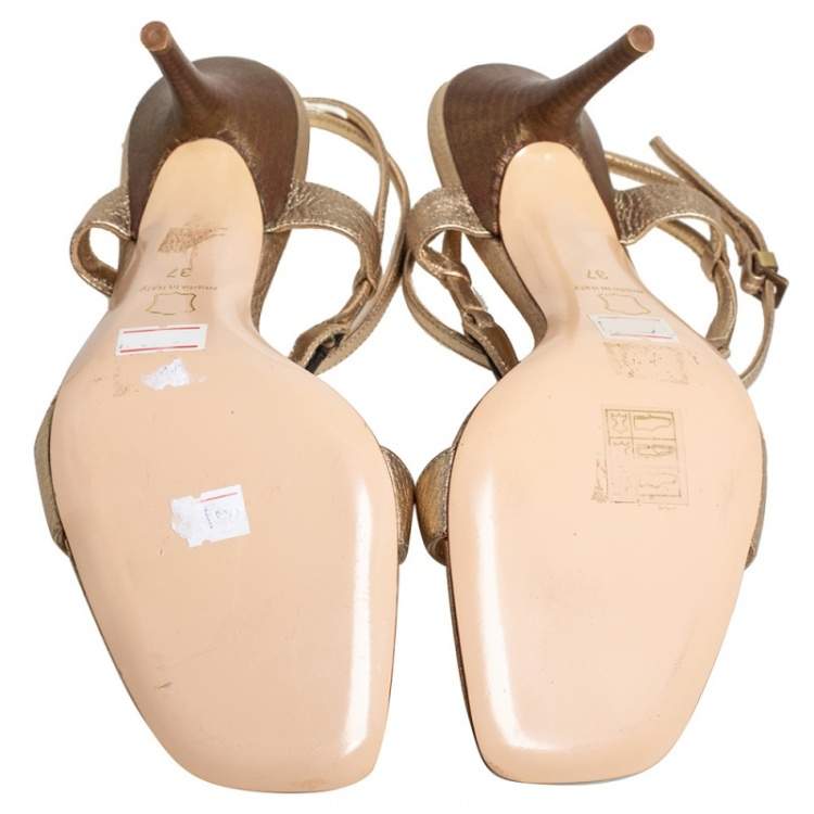 مملوكة مسبقًا Gianvito Rossi Gold Leather Embellished Ankle Strap Sandals Size 37