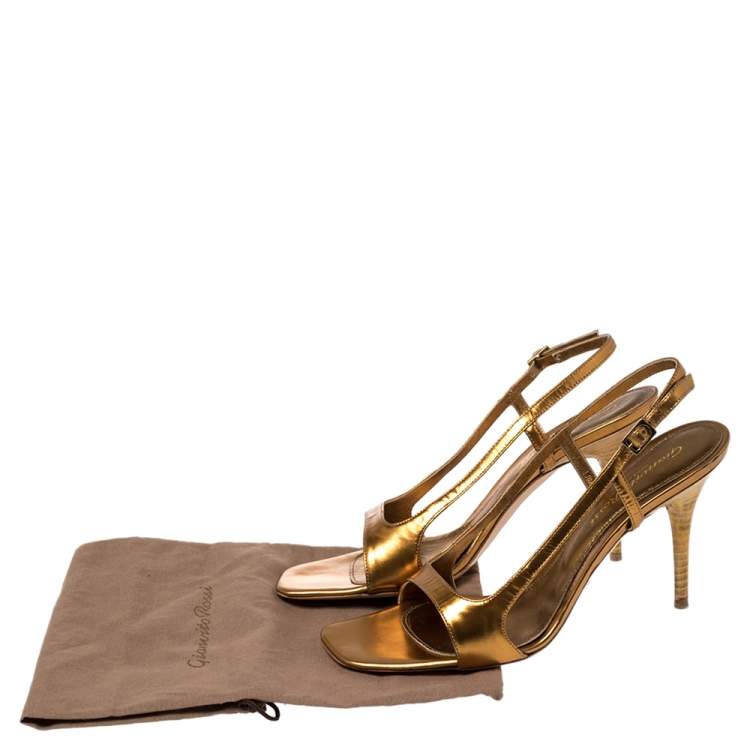 Pre Owned Gianvito Rossi Gold Leather Slingback Sandals Size 38