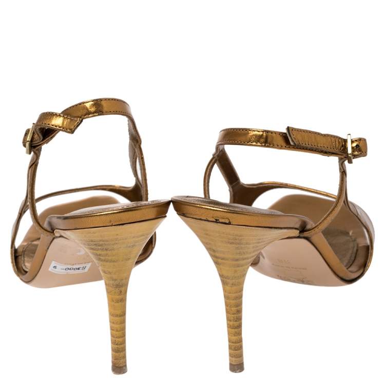 Pre Owned Gianvito Rossi Gold Leather Slingback Sandals Size 38