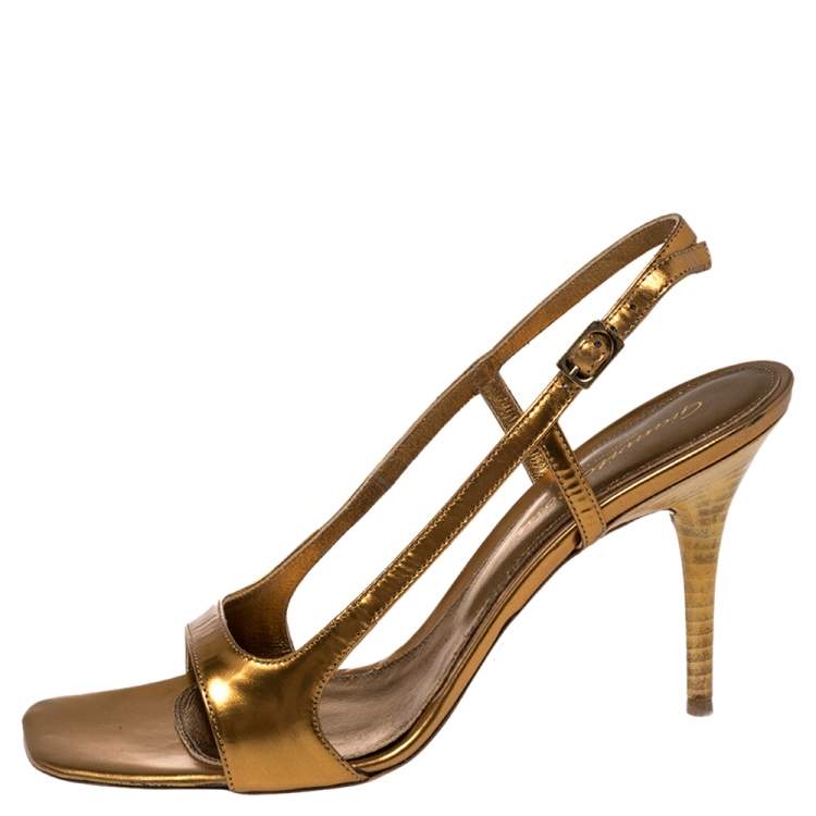 Pre Owned Gianvito Rossi Gold Leather Slingback Sandals Size 38