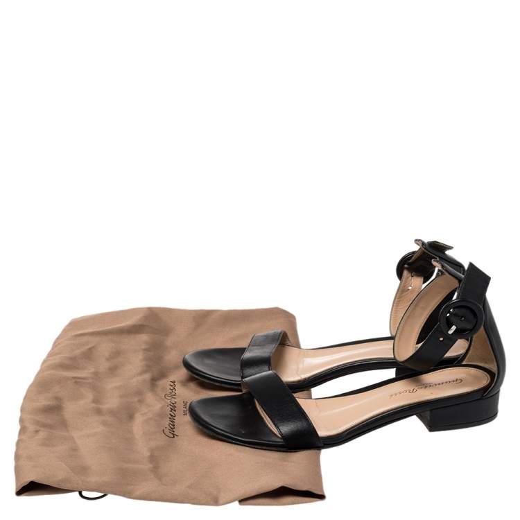Pre Owned Gianvito Rossi Black Leather Ankle Strap Sandals Size 35