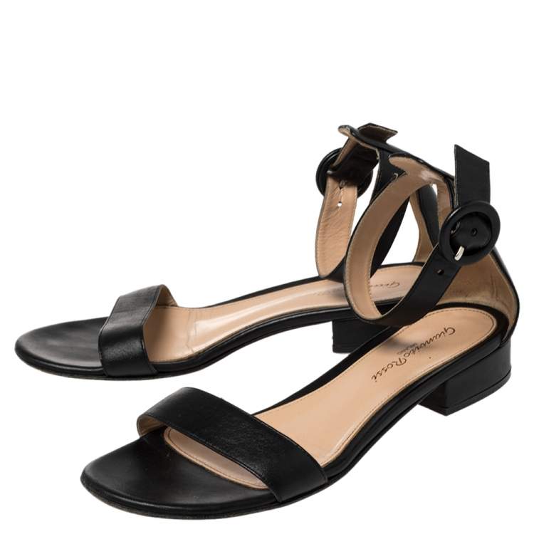 Pre Owned Gianvito Rossi Black Leather Ankle Strap Sandals Size 35