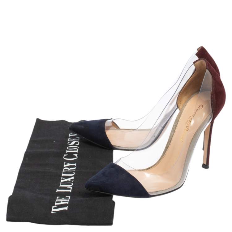 Pre Owned Gianvito Rossi Navy Blue/Maroon Suede and PVC Plexi Pointed Toe Pumps Size 35