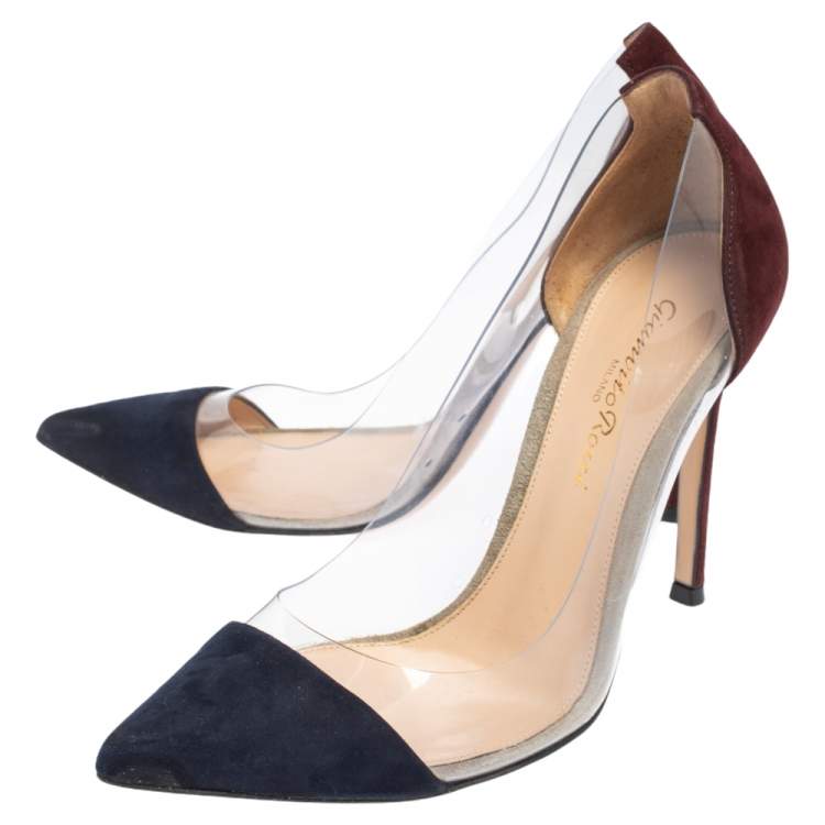 Pre Owned Gianvito Rossi Navy Blue/Maroon Suede and PVC Plexi Pointed Toe Pumps Size 35