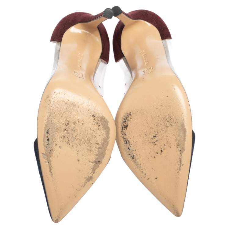 Pre Owned Gianvito Rossi Navy Blue/Maroon Suede and PVC Plexi Pointed Toe Pumps Size 35