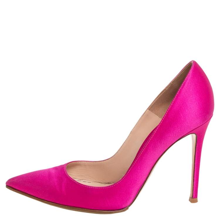 Pre Owned Gianvito Rossi Pink Satin Pointed Toe Pumps Size 39