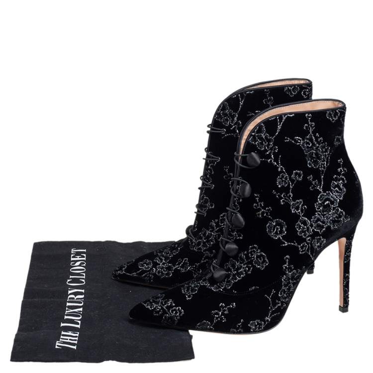 Pre Owned Gianvito Rossi black Velvet Empress Ankle Booties Size 38.5