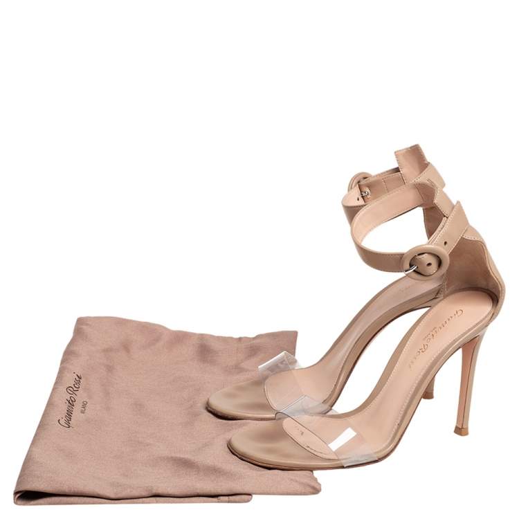 Pre Owned Gianvito Rossi Beige Leather And PVC Ankle Strap Sandals Size 35