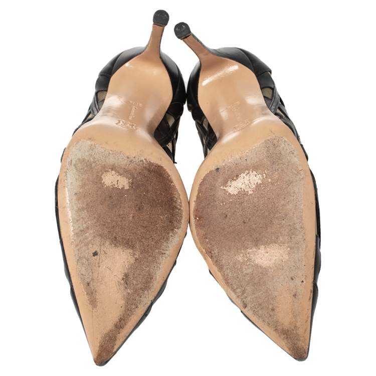 Pre Owned Gianvito Rossi Black Leather and Mesh Maxine Laser Cut Pumps Size 37.5