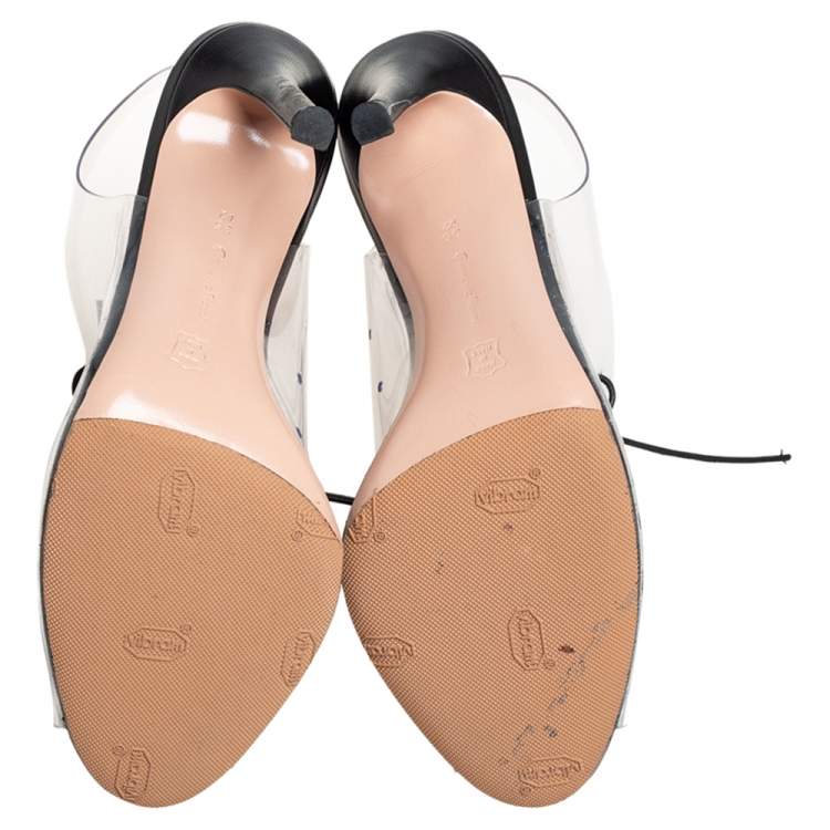 Pre Owned Gianvito Rossi Black PVC And Leather Helmut Lace Up Booties Size 36.5