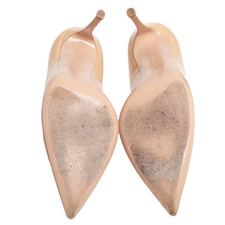 Pre Owned Gianvito Rossi Beige Patent Leather Gianvito Pointed Toe Pumps Size 39