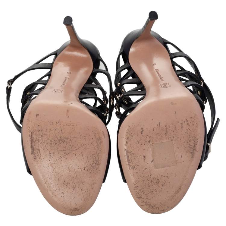 Pre Owned Gianvito Rossi Black Leather Strappy Ankle Wrap Sandals Size 40