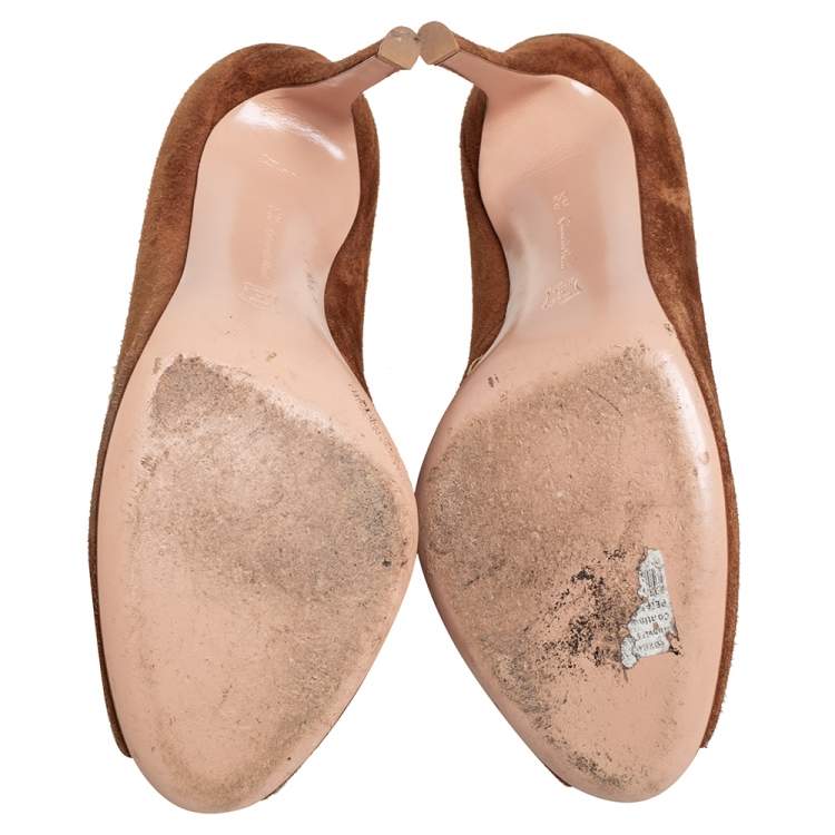 Pre Owned Gianvito Rossi Tan Suede Vamp Booties Size 38.5