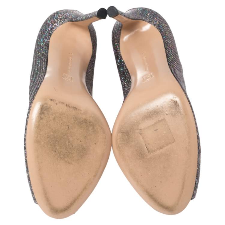 Pre Owned Gianvito Rossi Multicolor Metallic Foil Vamp Peep Toe Booties Size 37