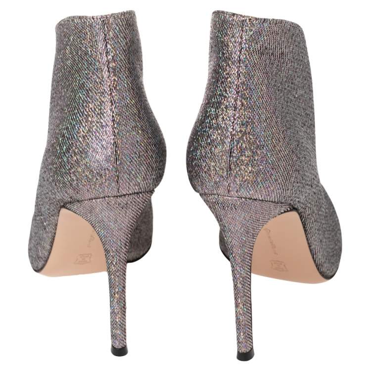 Pre Owned Gianvito Rossi Multicolor Metallic Foil Vamp Peep Toe Booties Size 37