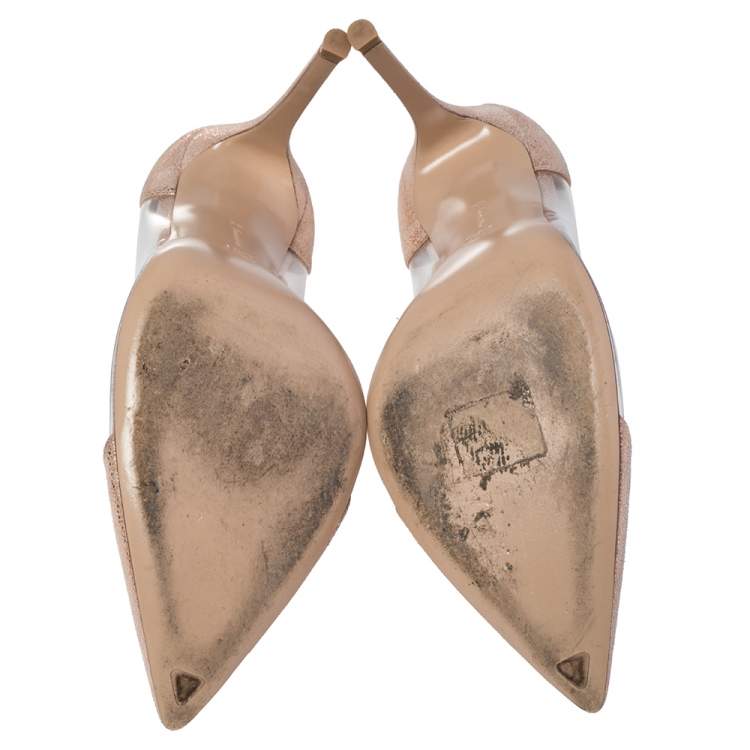 Pre Owned Gianvito Rossi Metallic Peach Textured Suede And PVC Plexi Pointed Toe Pumps Size 40