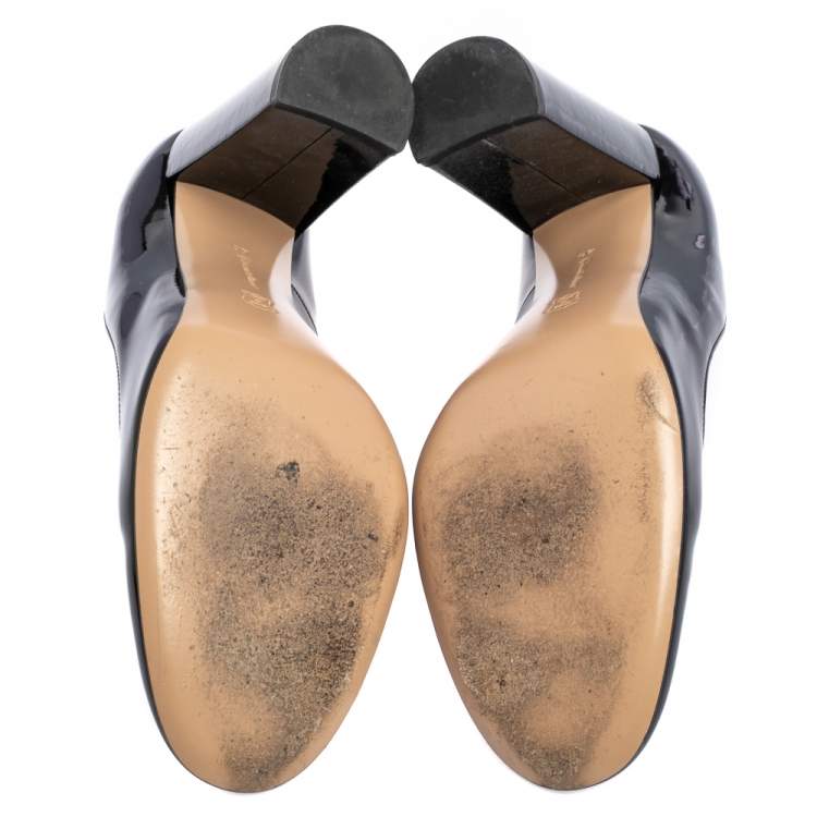 Pre Owned Gianvito Rossi Black Patent Leather Block Heel Pumps Size 40