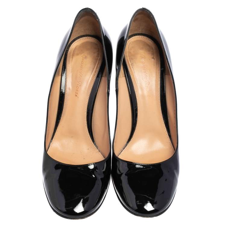 Pre Owned Gianvito Rossi Black Patent Leather Block Heel Pumps Size 40