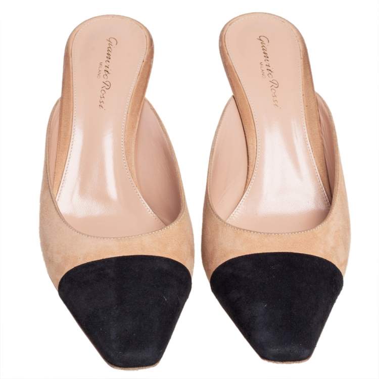 Pre Owned Gianvito Rossi Black/Beige Suede Mule Sandals Size 40