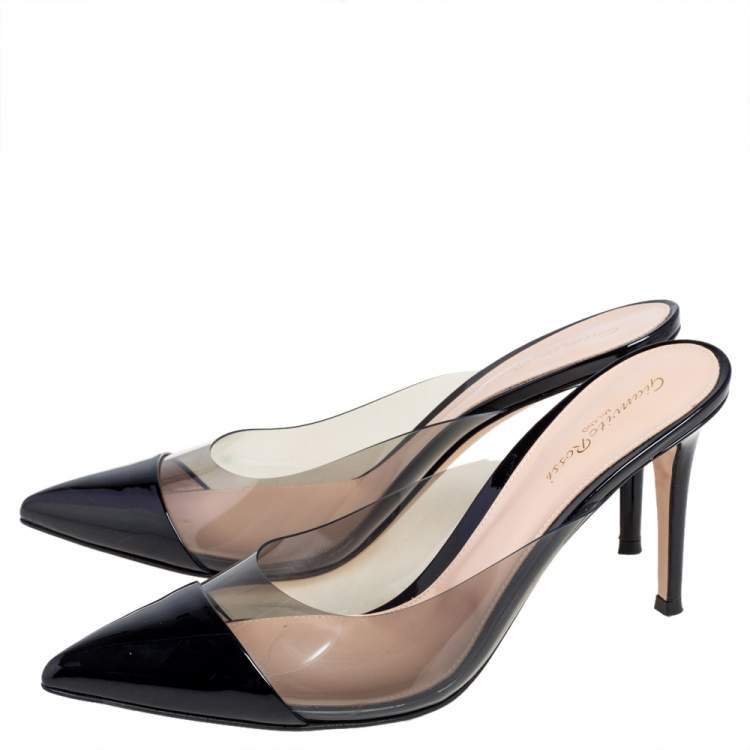 Pre Owned Gianvito Rossi Black Patent Leather and PVC Plexi Mule Sandals Size 41