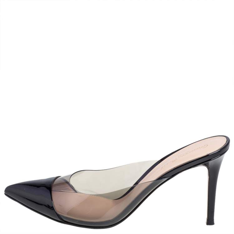 Pre Owned Gianvito Rossi Black Patent Leather and PVC Plexi Mule Sandals Size 41
