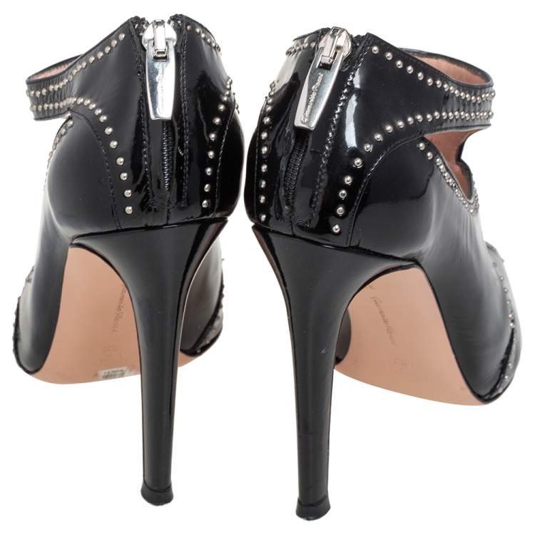 Pre Owned Gianvito Rossi Black Patent Leather Studded Ankle Booties Size 37