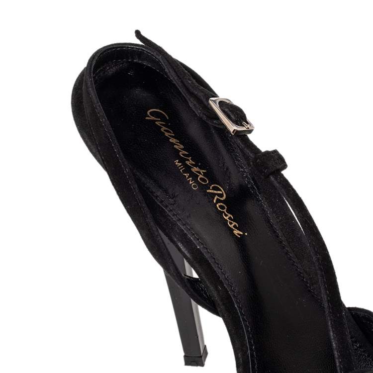 Pre Owned Gianvito Rossi Black Suede And Satin Flower Embellished Slingback Sandals Size 38