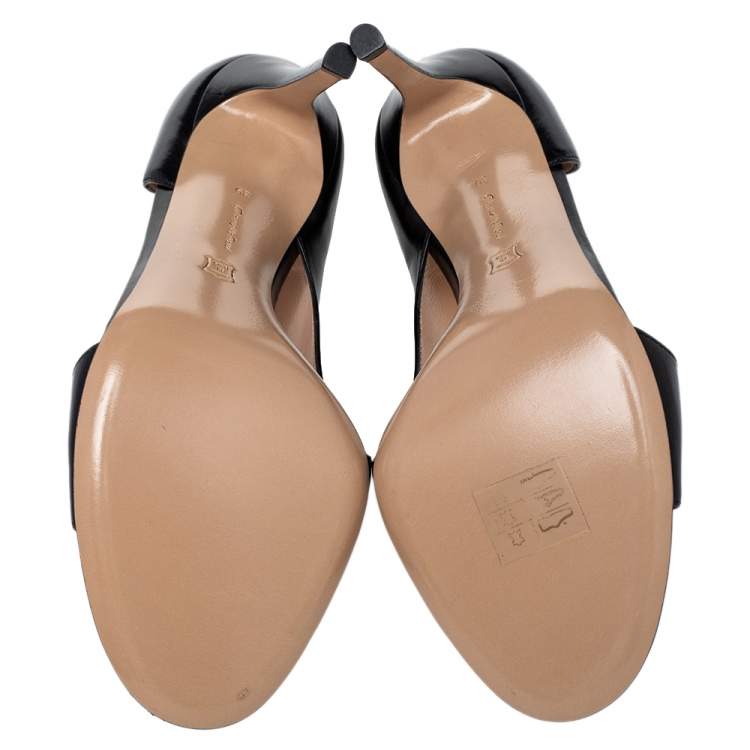 Pre Owned Gianvito Rossi Black Leather Open Toe D'orsay Pumps Size 39