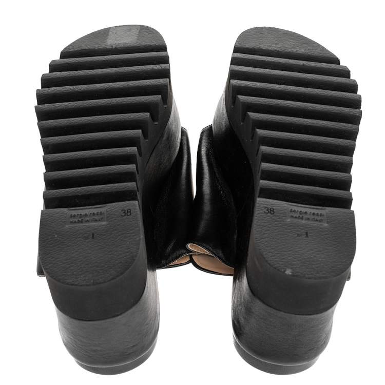 Pre Owned Sergio Rossi Black Leather SR1 Slide Platform Sandals Size 38