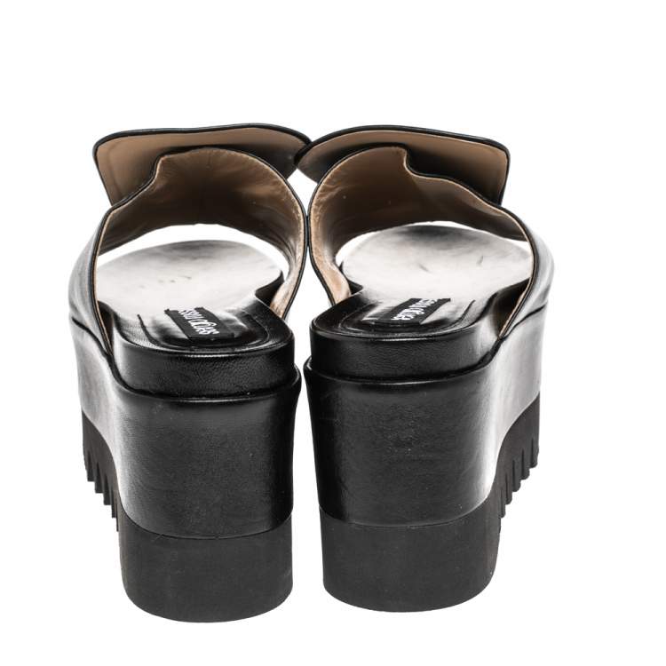 Pre Owned Sergio Rossi Black Leather SR1 Slide Platform Sandals Size 38