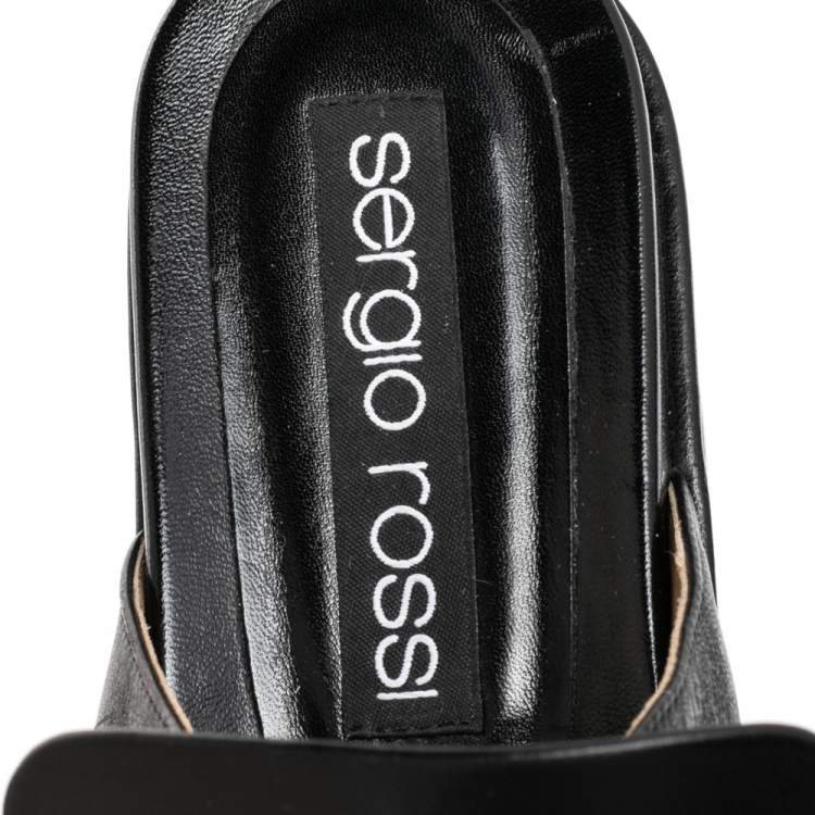 Pre Owned Sergio Rossi Black Leather SR1 Slide Platform Sandals Size 38