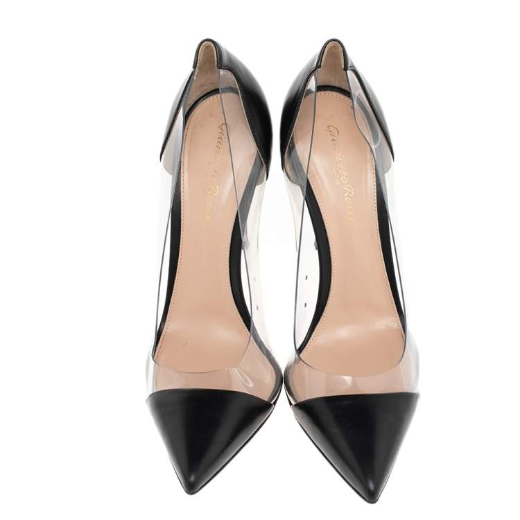 Pre Owned Gianvito Rossi Black Leather And PVC Plexi Pumps Size 38