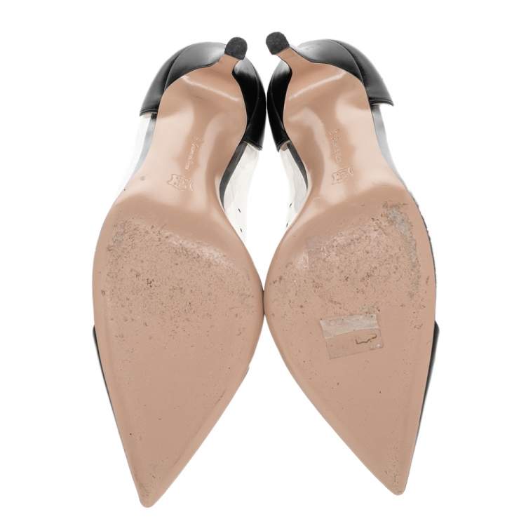 Pre Owned Gianvito Rossi Black Leather And PVC Plexi Pumps Size 38
