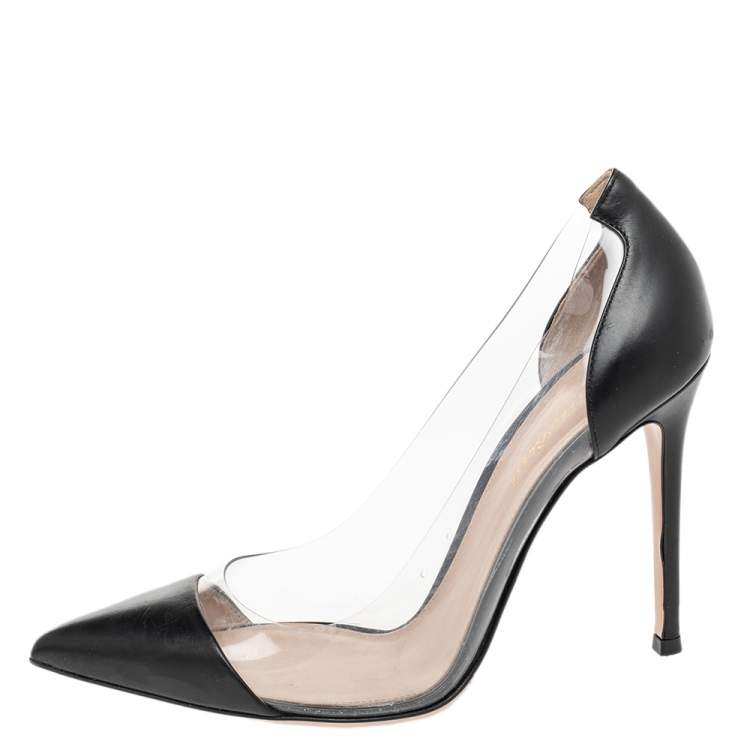 Pre Owned Gianvito Rossi Black Leather And PVC Plexi Pumps Size 38