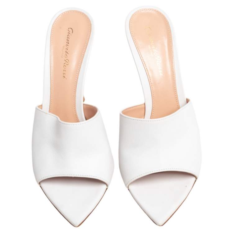 Pre Owned Gianvito Rossi White Leather Alise Mules Size 38