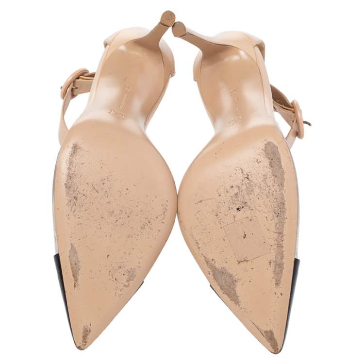 Pre Owned Gianvito Rossi Black/Beige Leather And PVC Pointed Toe Ankle Cuff Pumps Size 39.5