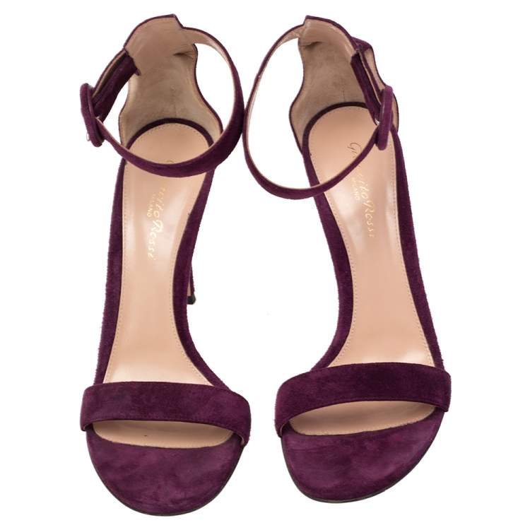 Pre Owned Gianvito Rossi Grape Suede Portofino Ankle Strap Sandals Size 38.5