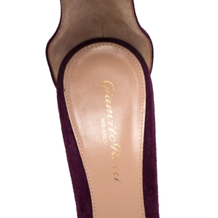 Pre Owned Gianvito Rossi Grape Suede Portofino Ankle Strap Sandals Size 38.5