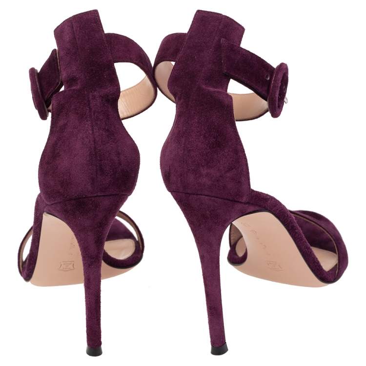 Pre Owned Gianvito Rossi Grape Suede Portofino Ankle Strap Sandals Size 38.5