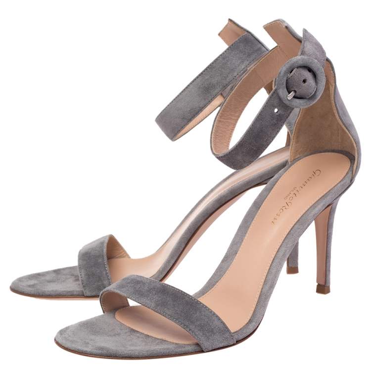 Pre Owned Gianvito Rossi Grey Suede Portofino Ankle Strap Sandals Size 38.5