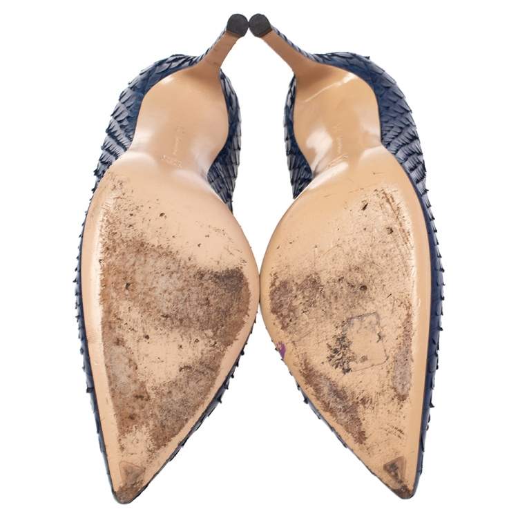 Pre Owned Gianvito Rossi Blue Python Gianvito Pointed Toe Pumps Size 39.5