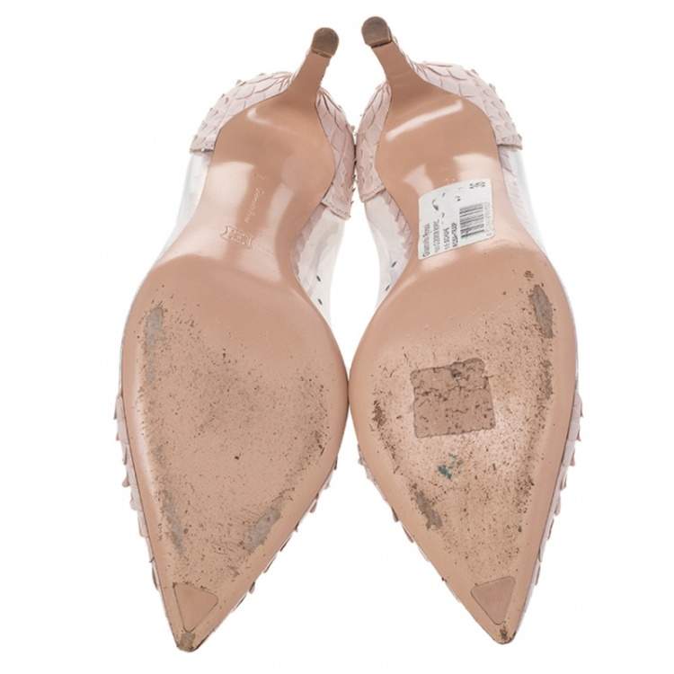 Pre Owned Gianvito Rossi Cream Python Leather And PVC Plexi Pumps Size 36
