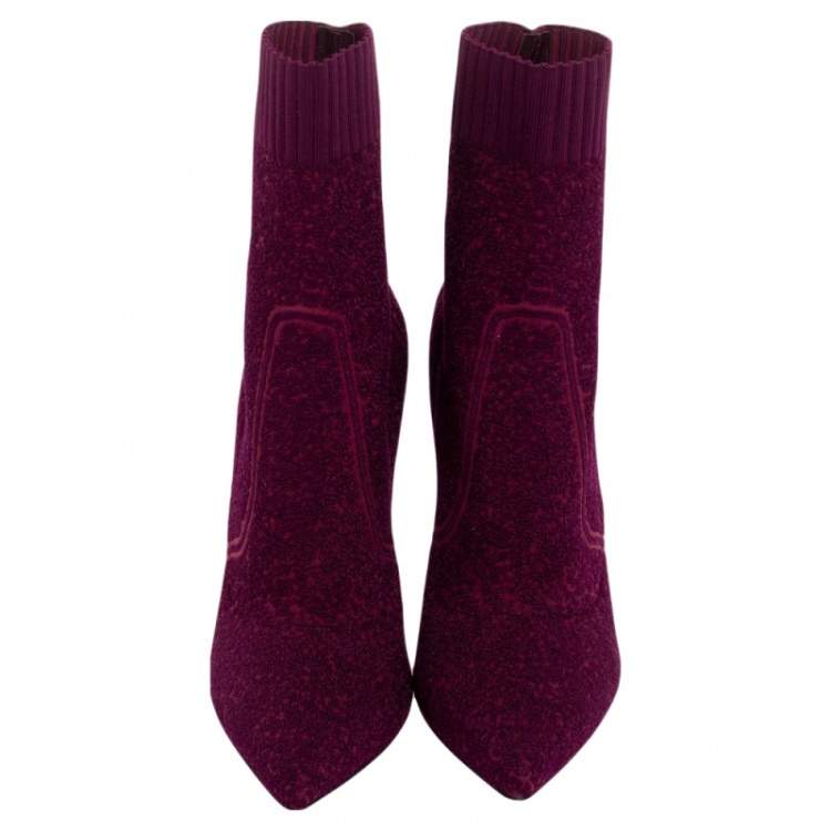 Pre Owned Gianvito Rossi Purple Knit Fabric Bouclé Katie Ankle Boots Size 38