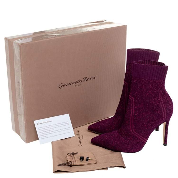 Pre Owned Gianvito Rossi Purple Knit Fabric Bouclé Katie Ankle Boots Size 38