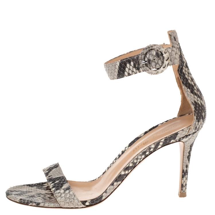 Pre Owned Gianvito Rossi Grey/Black Python Portofino Ankle Strap Sandals Size 38