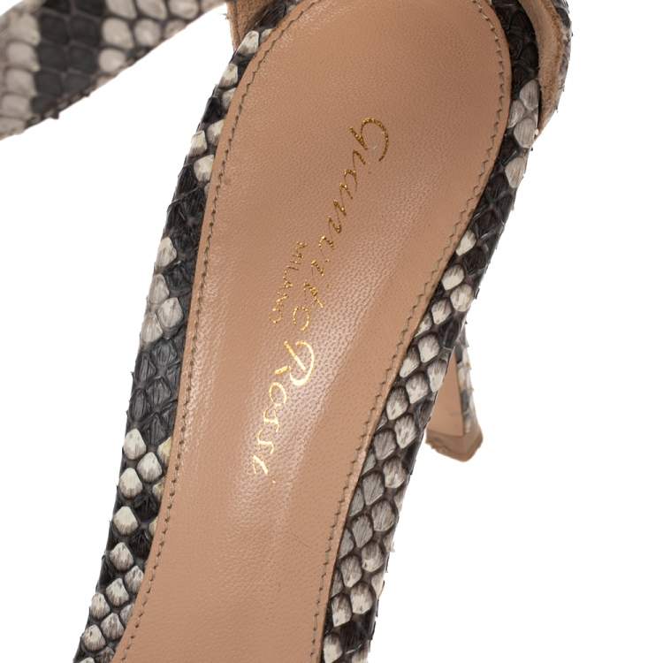 Pre Owned Gianvito Rossi Grey/Black Python Portofino Ankle Strap Sandals Size 38