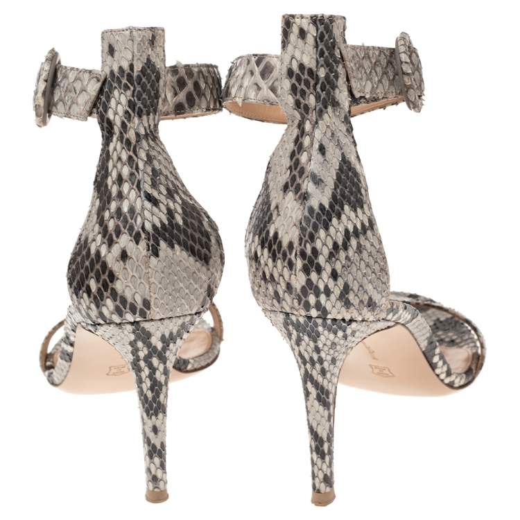 Pre Owned Gianvito Rossi Grey/Black Python Portofino Ankle Strap Sandals Size 38