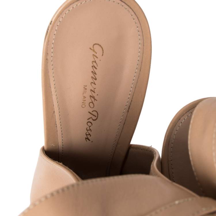 Pre Owned Gianvito Rossi Beige Leather Open Toe Cut Out Ankle Booties Size 40.5